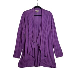 Eileen Fisher‎ Open Waterfall Cardigan Plus Size 1X Purple Italian Yarn Longline